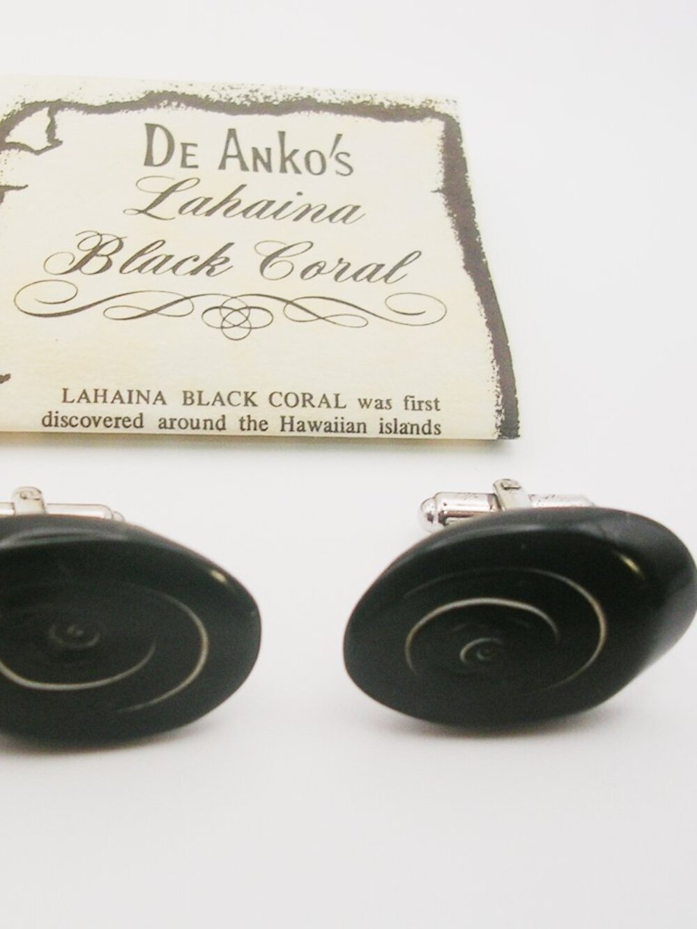 Vintage Cuff Links genuine Lahaina Hawaiian Black Coral Sterling Silver